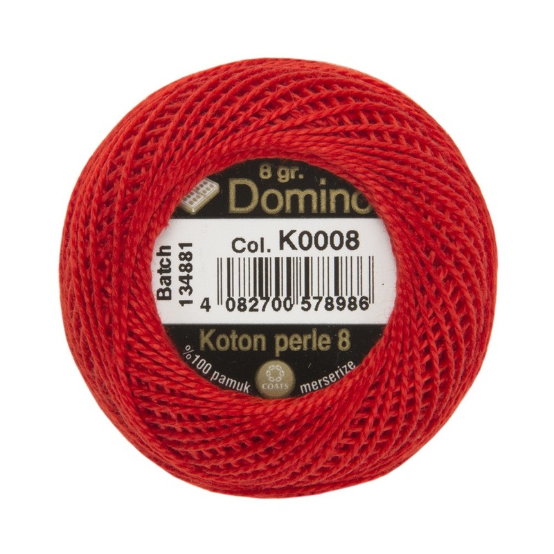 Domino Cotton Perle Size 8 Embroidery Thread (8 g), Red – 4598008-K0008