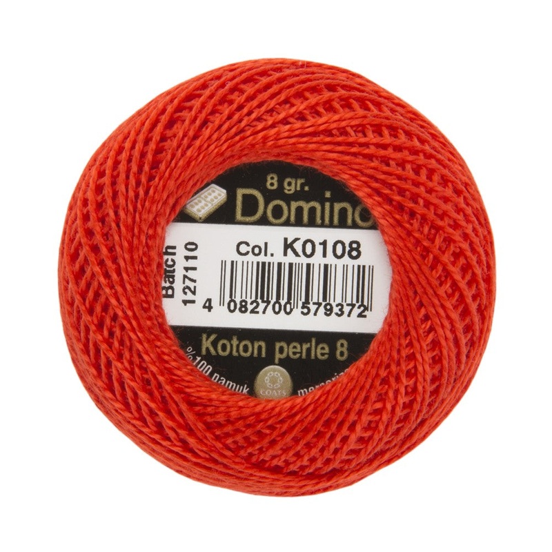 Domino Cotton Perle Size 8 Embroidery Thread (8 g), Red – 4598008-K0108