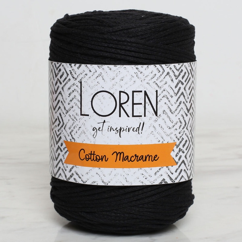 Loren Cotton Macrame Yarn, Black – R004