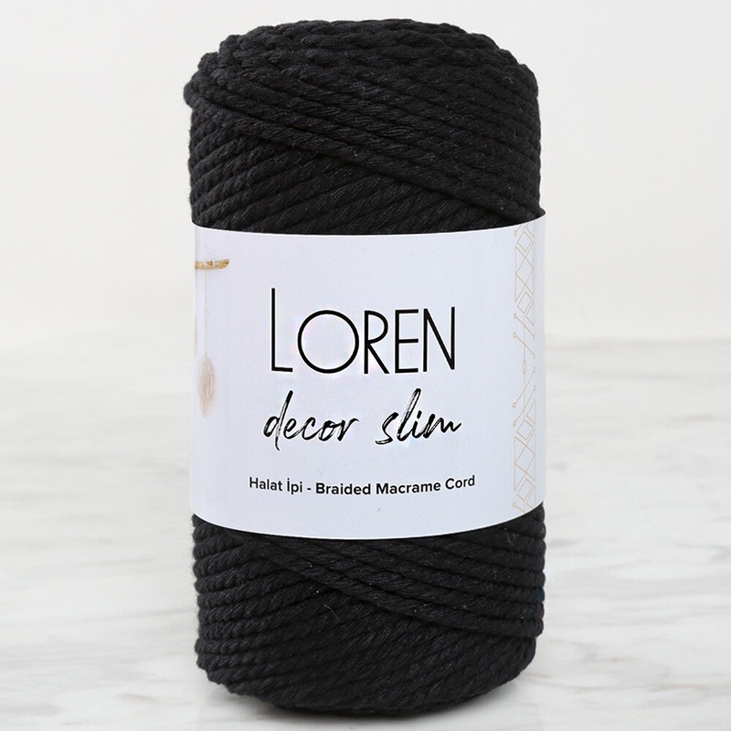 Loren Decor Slim Macrame Yarn, Black – L006