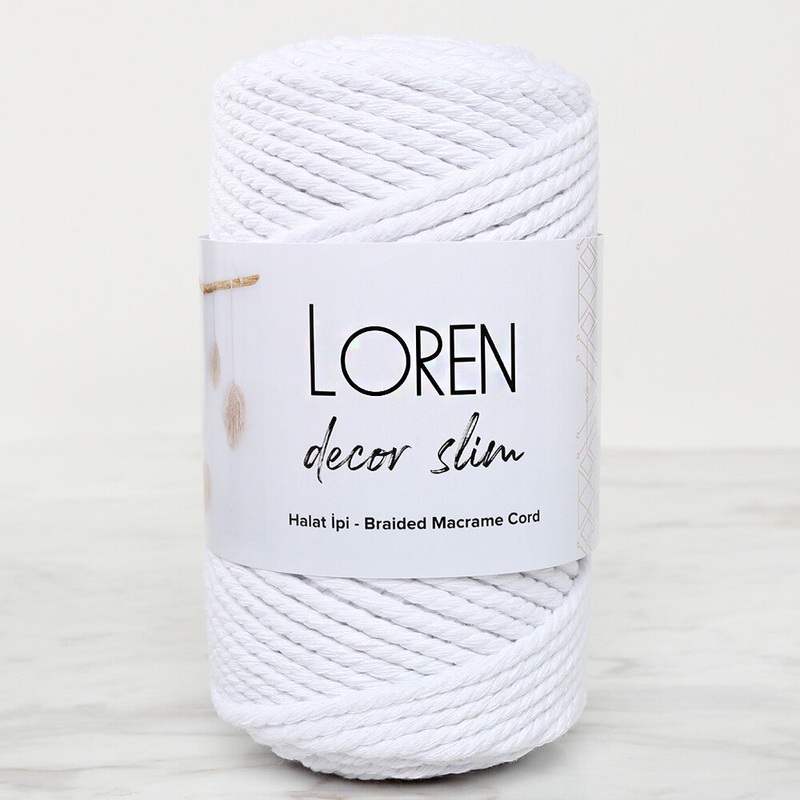 Loren Decor Slim Macrame Yarn, White – L001