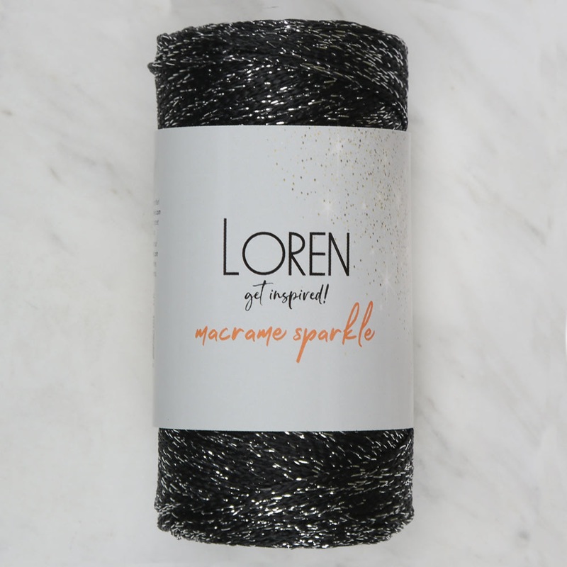 Loren Macrame Sparkle Hand Knitting Yarn, Glitter Black – RM 001