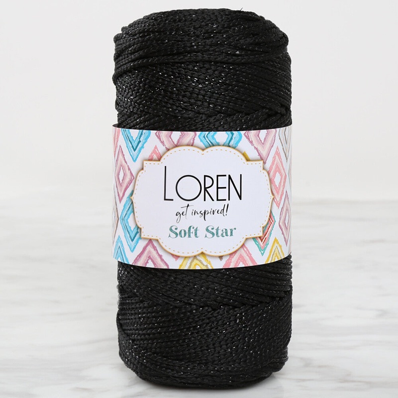 Loren Soft Star Macrame Yarn, Thread Black Glittery Black – RM105