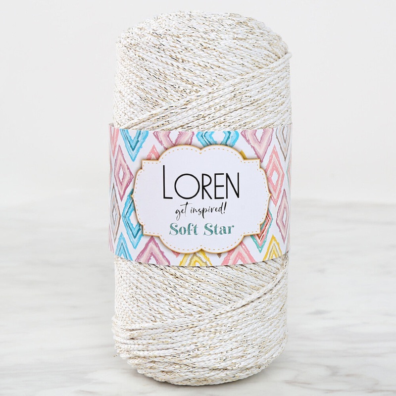 Loren Soft Star Macrame Yarn, Thread Gold Glittery Cream – RM103
