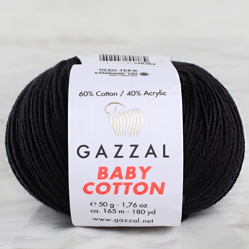 Gazzal Baby Cotton Knitting Yarn, Black – 3433