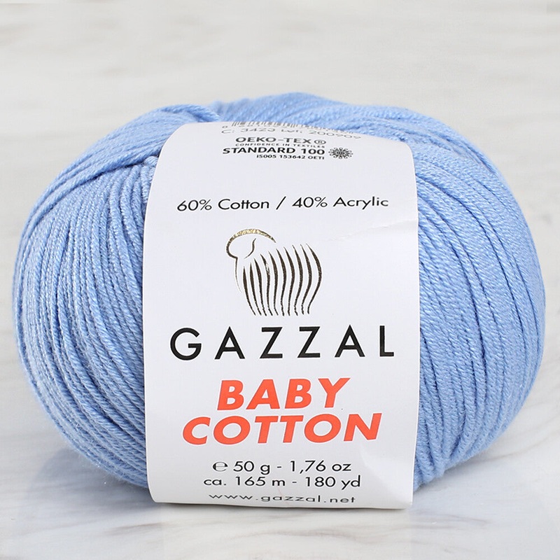 Gazzal Baby Cotton Knitting Yarn, Light Blue – 3423