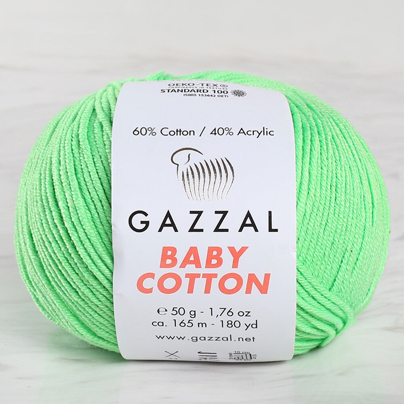 Gazzal Baby Cotton Knitting Yarn, Light Green – 3427