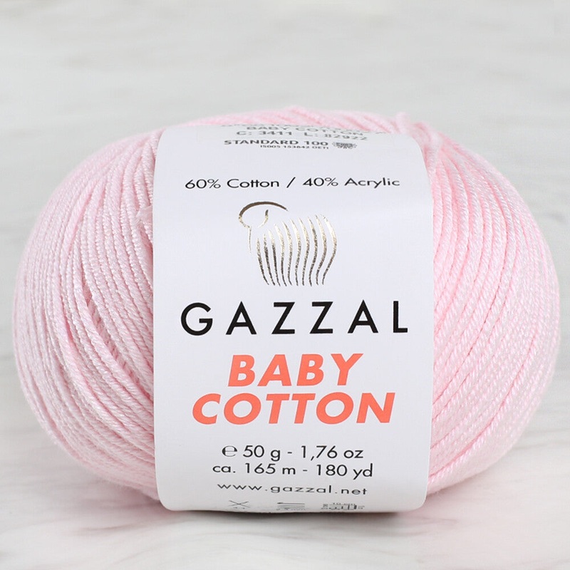 Gazzal Baby Cotton Knitting Yarn, Light Pink – 3411