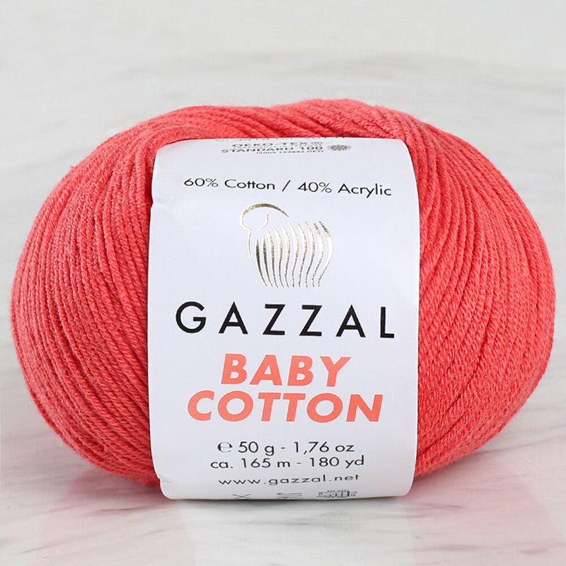 Gazzal Baby Cotton Knitting Yarn, Light Red – 3418