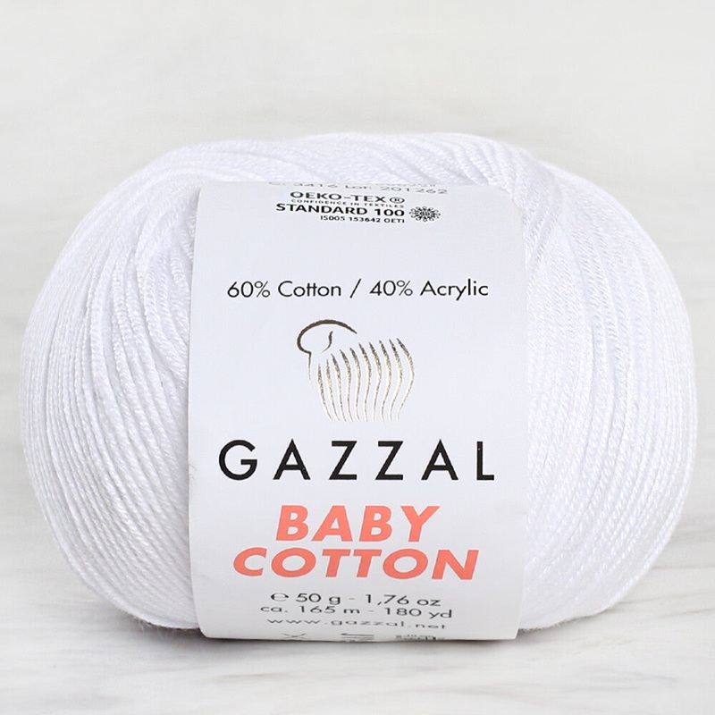 Gazzal Baby Cotton Knitting Yarn, White – 3432