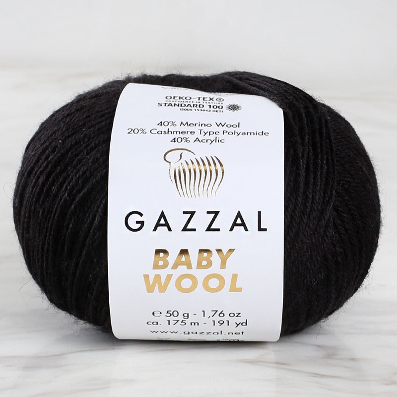 Gazzal Baby Wool Knitting Yarn, Black – 803