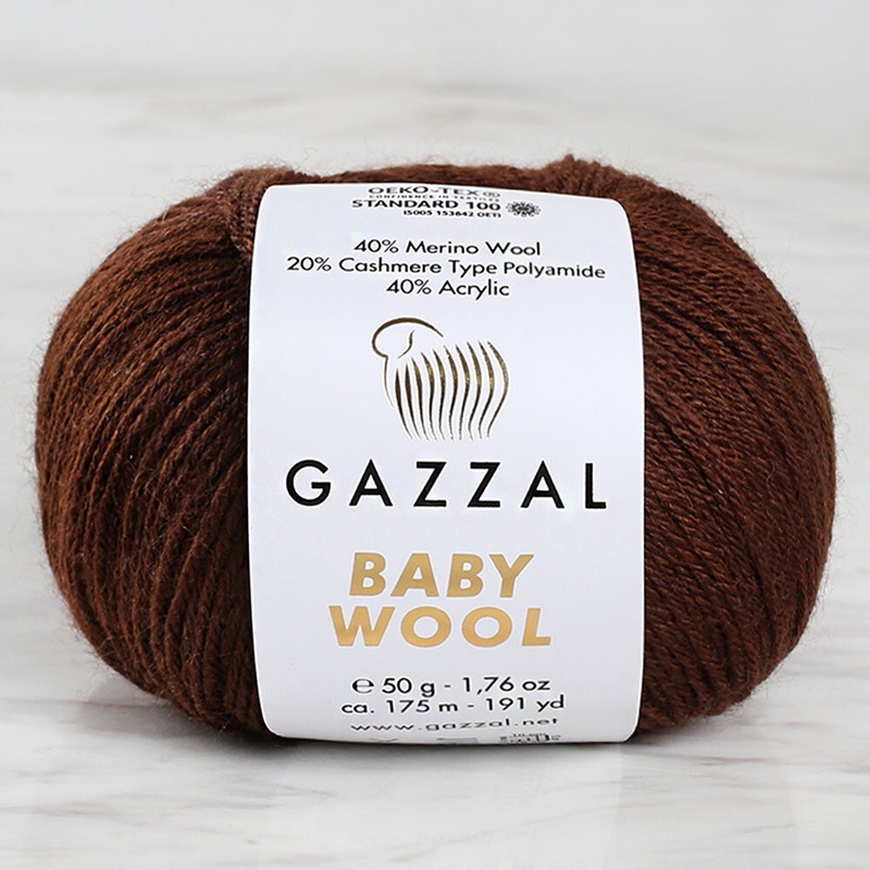 Gazzal Baby Wool Knitting Yarn, Brown – 807