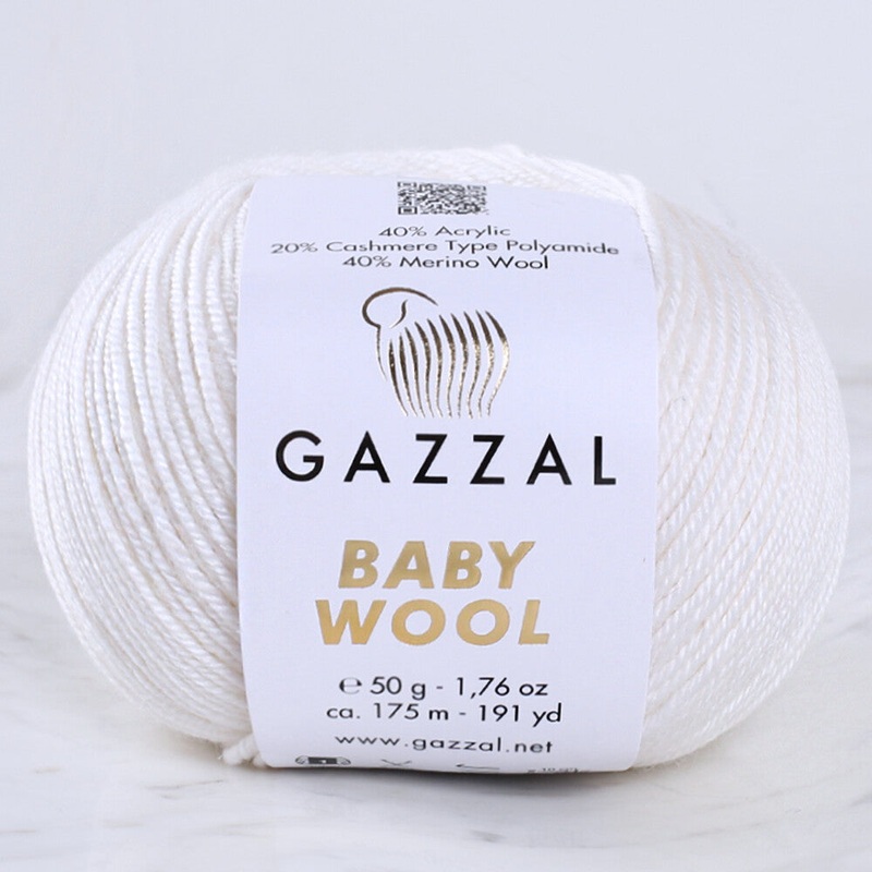Gazzal Baby Wool Knitting Yarn, White – 801