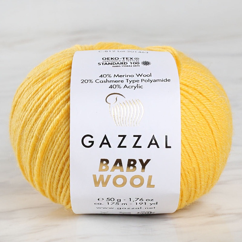 Gazzal Baby Wool Knitting Yarn, Yellow – 812