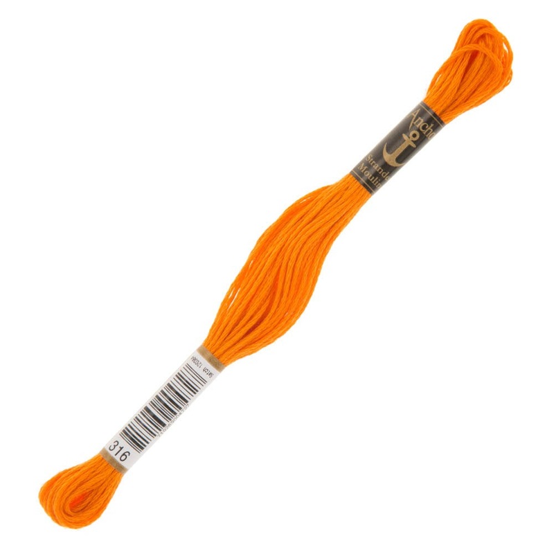 Anchor Stranded Mouline Embroidery Thread, 8m, Orange – 0316