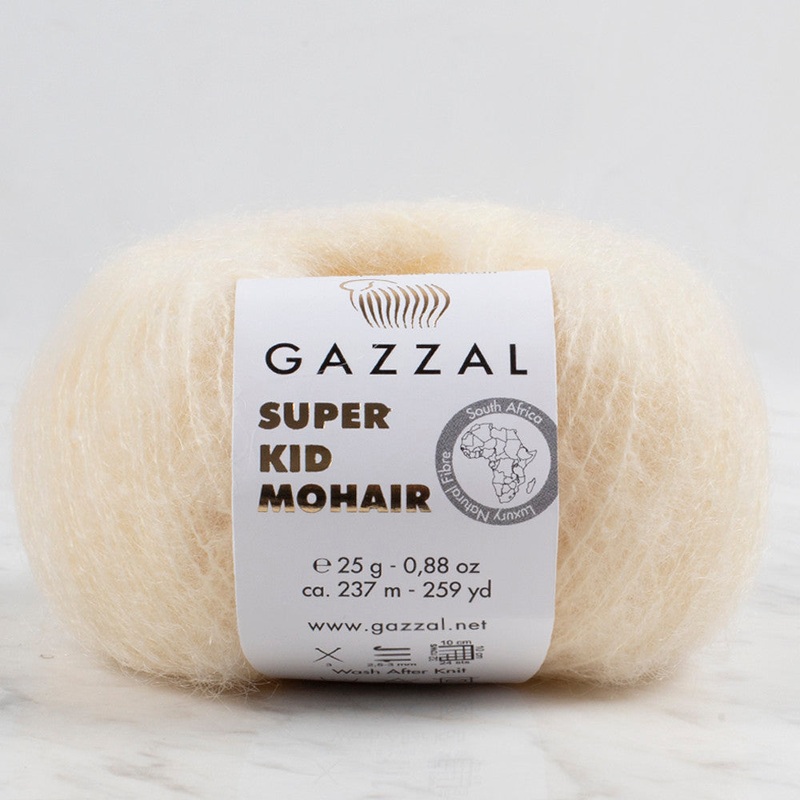 Gazzal Super Kid Mohair 25 Gr Knitting Yarn, Cream – 64408