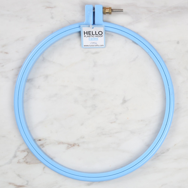 Hello 19 cm Plastic Screwed Embroidery Hoop, Blue