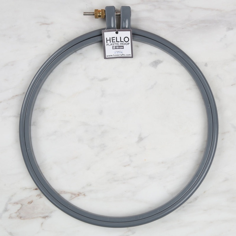 Hello 19 cm Plastic Screwed Embroidery Hoop, Grey