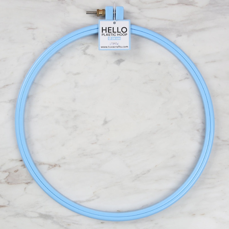 Hello 24 cm Plastic Screwed Embroidery Hoop, Blue