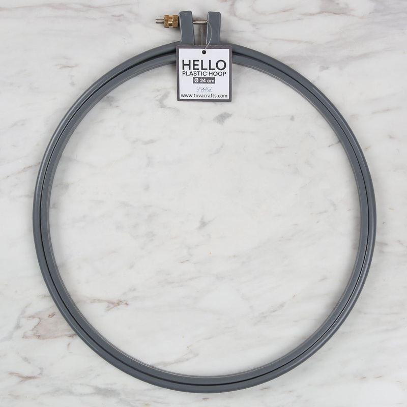 Hello 24 cm Plastic Screwed Embroidery Hoop, Grey