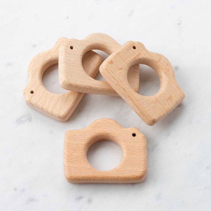 Loren 4 Pcs  Wooden Teether Ring, Camera Shape