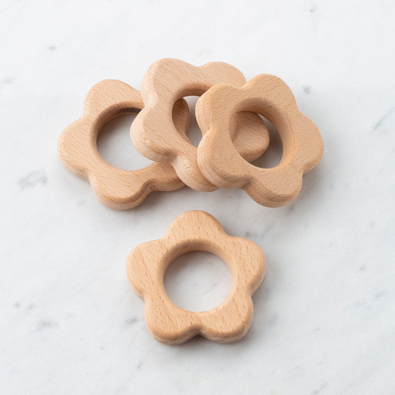 Loren 4 Pcs  Wooden Teether Ring, Daisy Shape