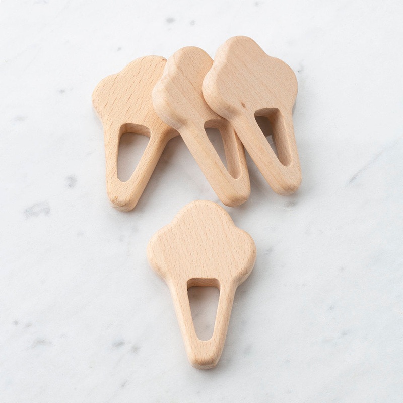 Loren 4 Pcs  Wooden Teether Ring, Ice Cream Shape