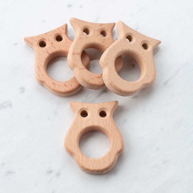 Loren 4 Pcs  Wooden Teether Ring, Owl Shape