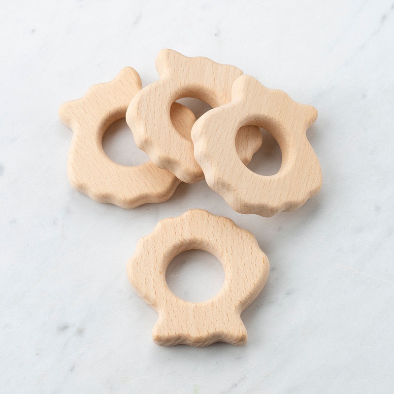 Loren 4 Pcs  Wooden Teether Ring, Shell Shape