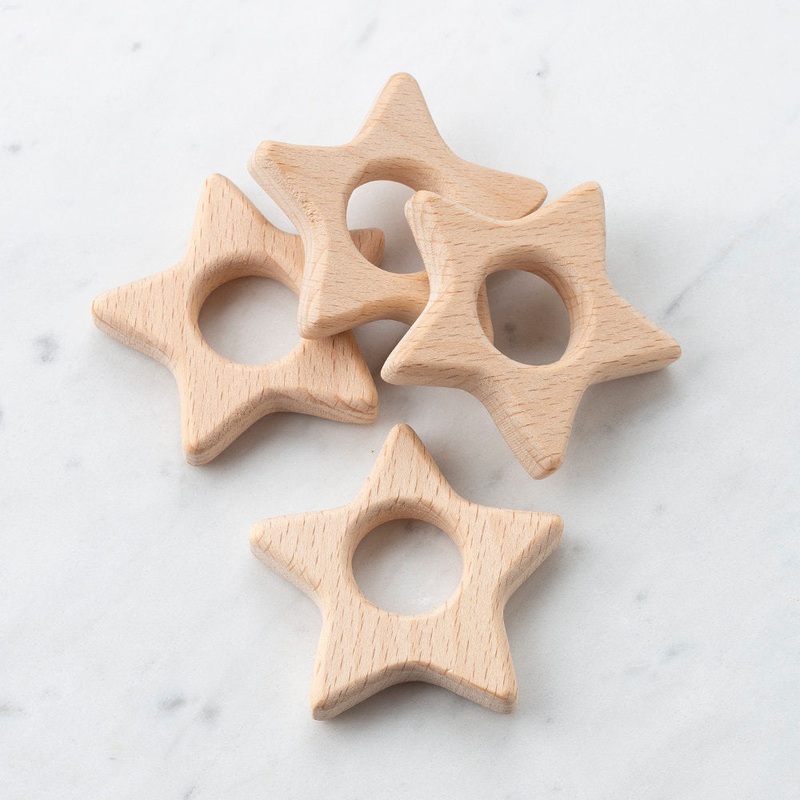 Loren 4 Pcs  Wooden Teether Ring, Star Shape