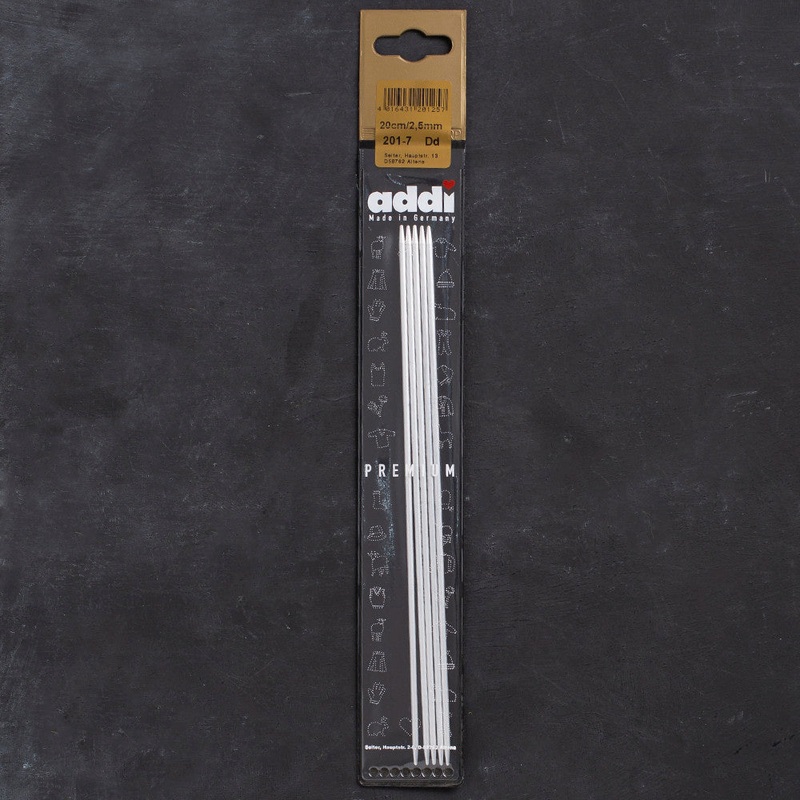 Addi 2.5mm 20cm 5 Pieces Aluminium Double Pointed Needles – 201-7
