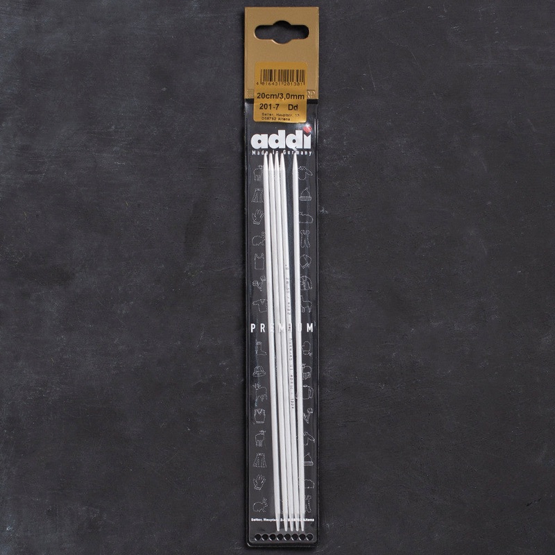 Addi 3mm 20cm 5 Pieces Aluminium Double Pointed Needles – 201-7