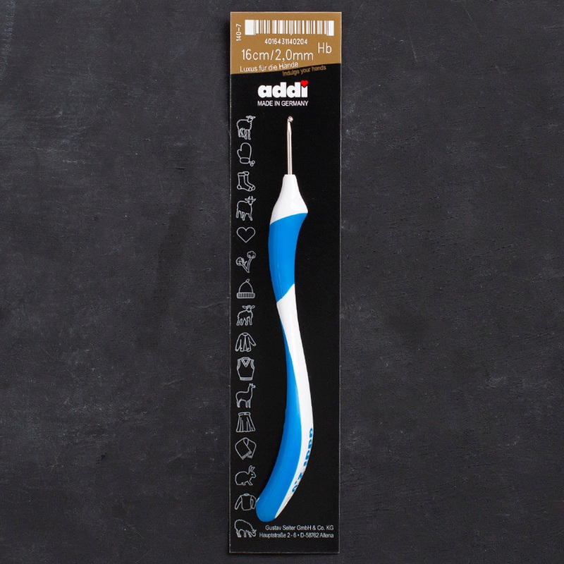 Addi Swing 2mm 16cm Ergonomic Crochet Hook, Blue – 140-7