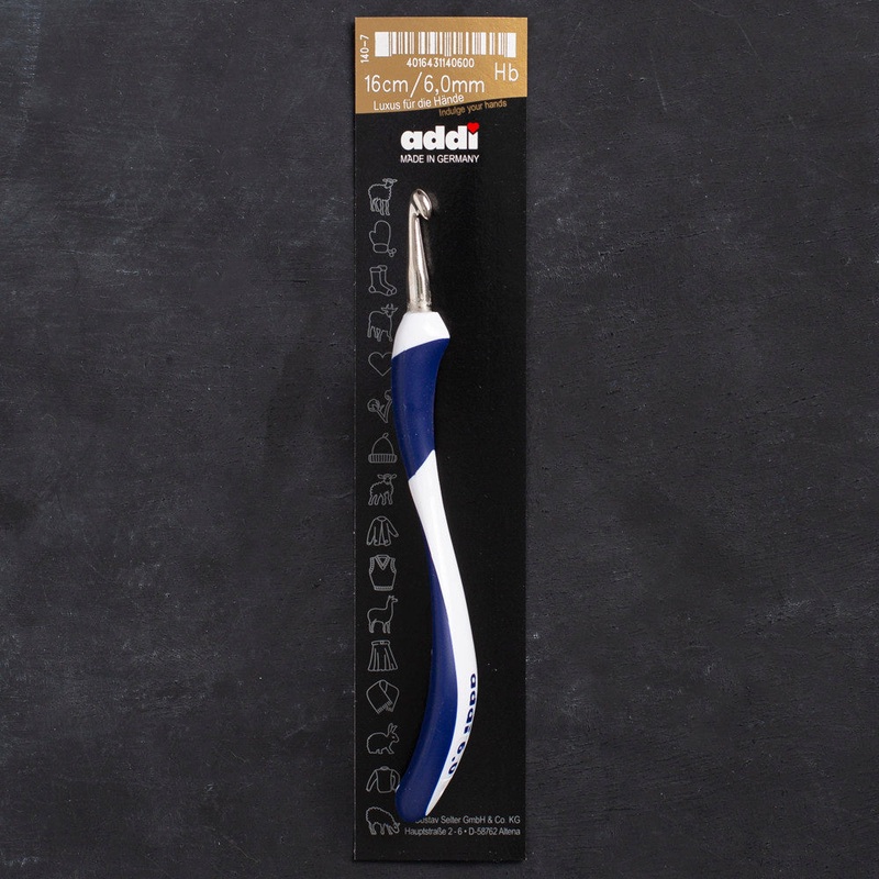 Addi Swing 6mm 16cm Ergonomic Crochet Hook, Navy Blue – 140-7