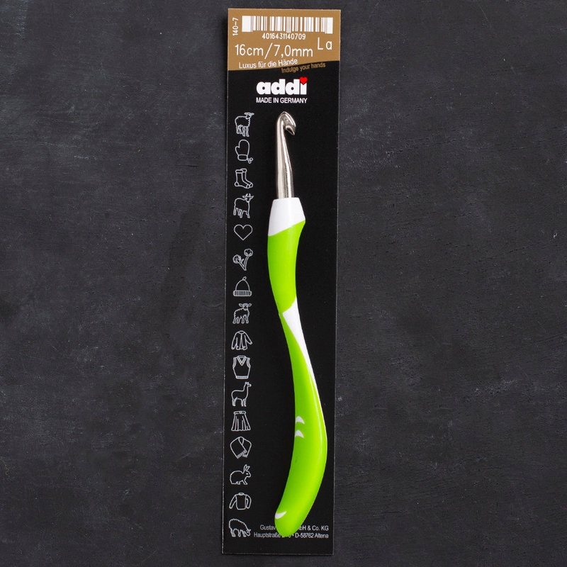 Addi Swing 7mm 16cm Ergonomic Crochet Hook, Green – 140-7