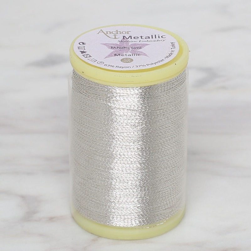 Anchor No:50 10g Metallic Machine Embroidery Thread, Grey – 4565050 – 0001