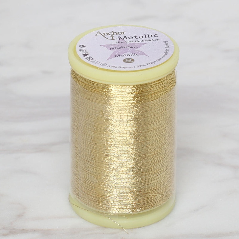 Anchor No:50 10g Metallic Machine Embroidery Thread, Yellow –  4565050 – 0002