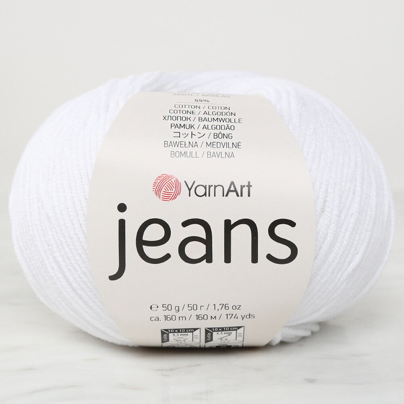 YarnArt Jeans Knitting Yarn, Optical White – 62