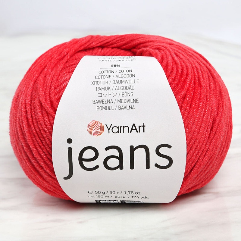 YarnArt Jeans Knitting Yarn, Red – 26