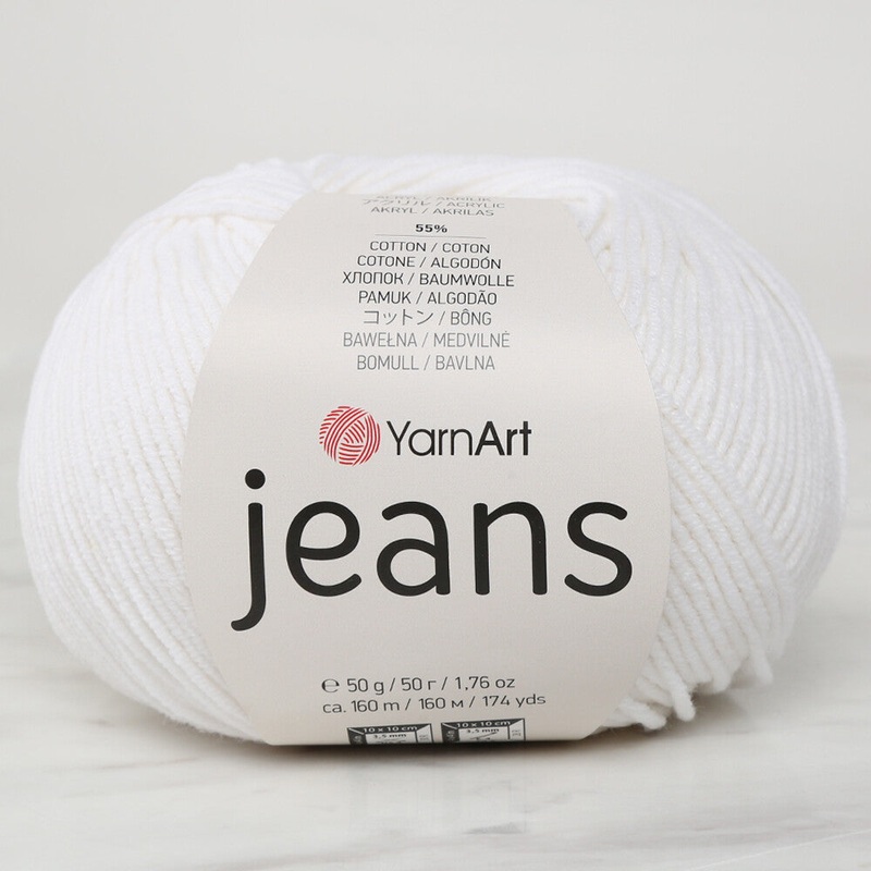 YarnArt Jeans Knitting Yarn, White – 01