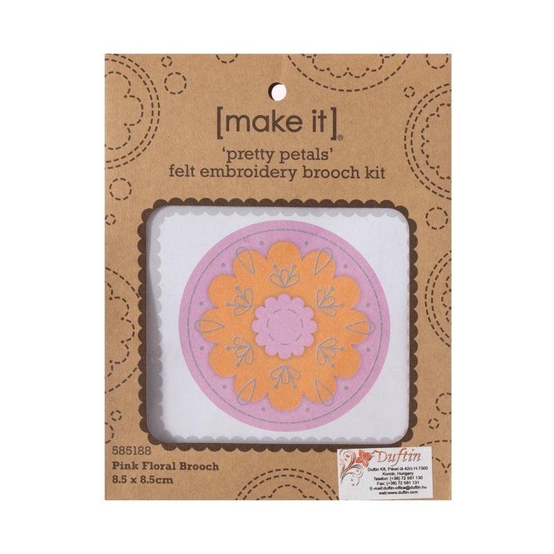 Make it 8.5×8.5 cm Brooch Felt Embroidery Kit, Pink – 585188