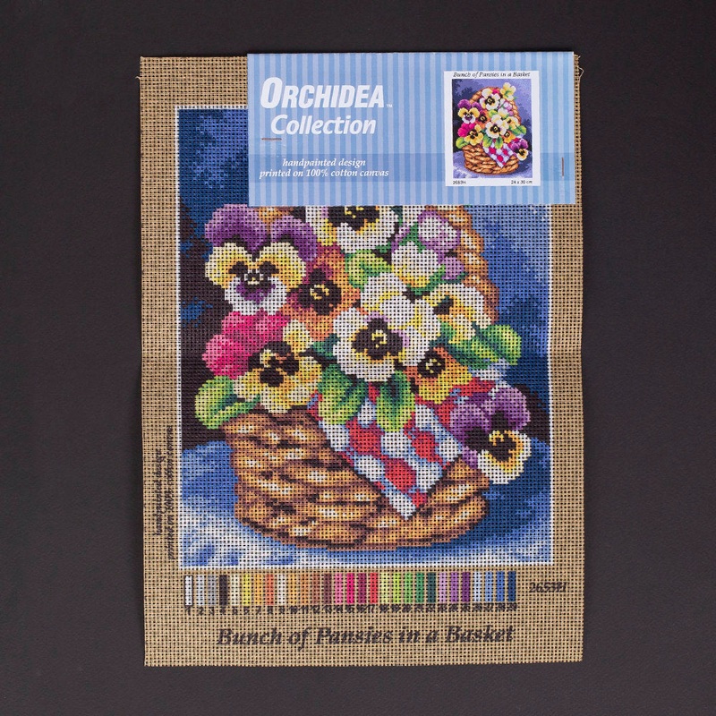 Orchidea 24x30cm Printed Gobelin, Bunch of Pansies in a Basket – 2653H