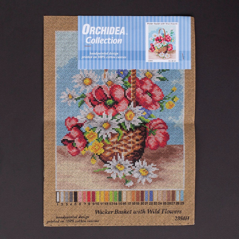 Orchidea 24x30cm Printed Gobelin, Wicker Basket with Wildflowers – 2354H