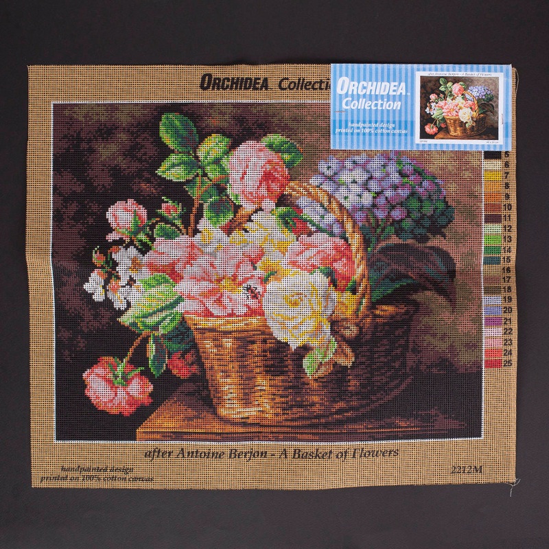 Orchidea 40x50cm Printed Gobelin, Antoine Berjon – A Still Life of Flowers in a Basket
