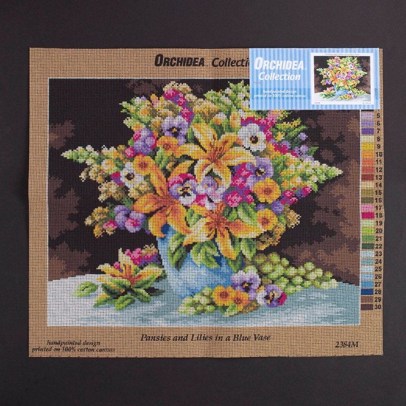 Orchidea 40x50cm Printed Gobelin, Pansies and Lilies in a Blue Vase – 2384M