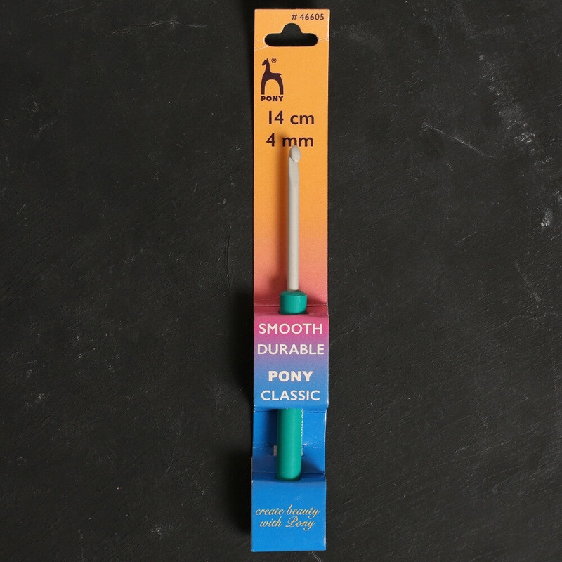 Pony 4 mm 14 cm Aluminium Crochet Hook with Handle, Green – 46605
