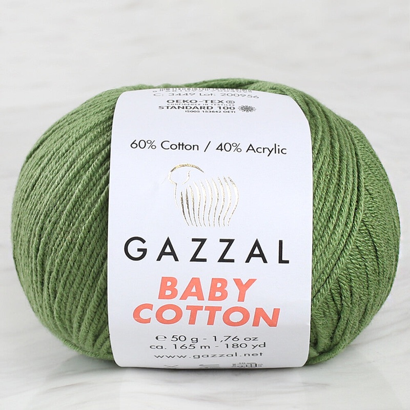 Gazzal Baby Cotton Knitting Yarn, Green – 3449
