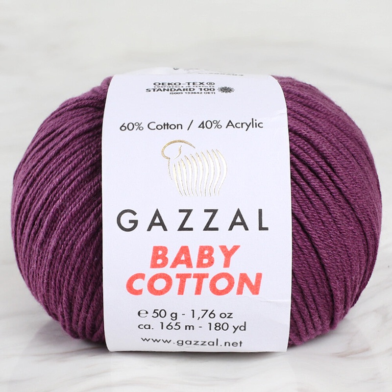 Gazzal Baby Cotton Knitting Yarn, Plum – 3441