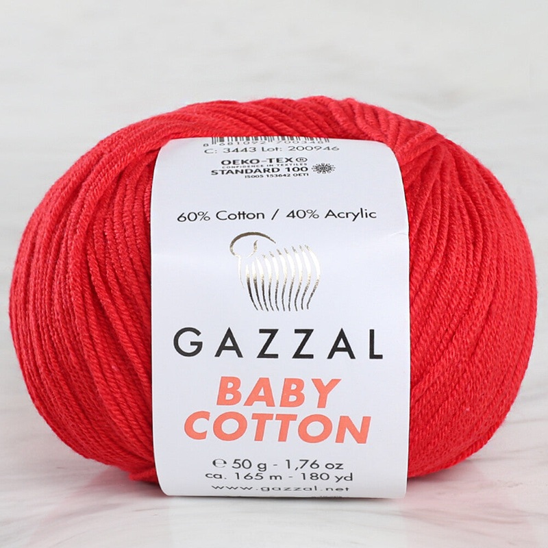 Gazzal Baby Cotton Knitting Yarn, Red – 3443