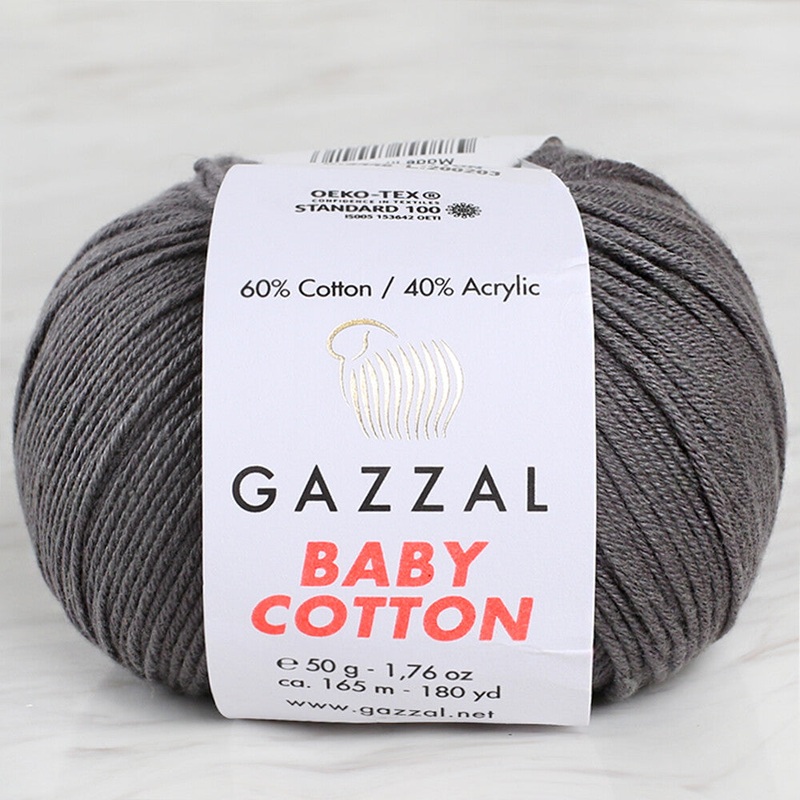 Gazzal Baby Cotton Knitting Yarn, Smoked Grey – 3450